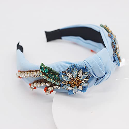Yusier Baroque Rhinestone Crystal Headbands For Women Embroidered Hair Band Exquisite Hairband Women's Hair Accessories Hair Hoop A Variety Of Colors (Blue) #TOP2
