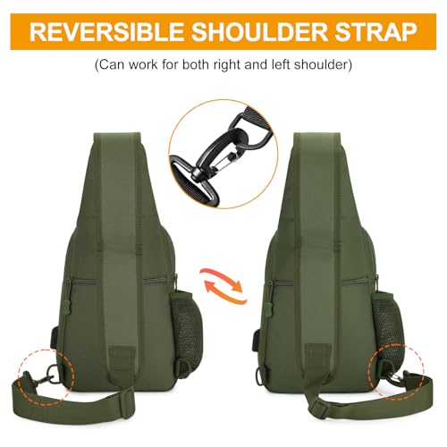 HUNTVP Taktische Brusttasche Herren Sling bag Militär Schultertasche Umhängetasche Tactical Chest Bag MOLLE Crossbody Bag für Alltag Reisen Wandern Camping (Grün)