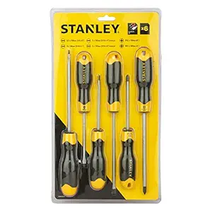 STANLEY STHT65242 6-Piece Cushion Grip Screwdriver Set for Home, DIY, Professional & Industrial Use Ideal for Carpentry, Construction, Mechanical, Electrical & Plumbing Tasks, YELLOW & BLACK