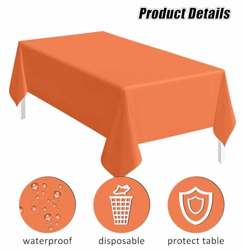 Image of SietDESEO 2 Pack Orange Plastic Tablecloth Rectangle 54 x 108 Premium Disposable Table Cloth Plastic Orange Table Cover for Wedding Baby Shower Party Decorations