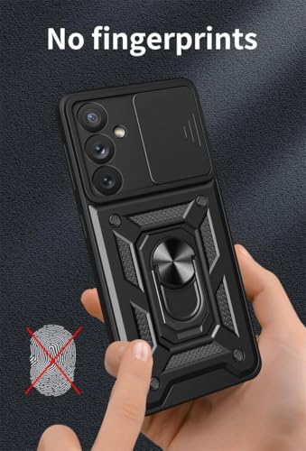 Image of SPAZY CASE Samsung Galaxy S23 FE Back Cover | Heavy Duty Hybrid Case with 360 Degree Rotating Finger Ring Holder + Slider Shutter Camera Protection Case for Samsung Galaxy S23 FE 5G - Black