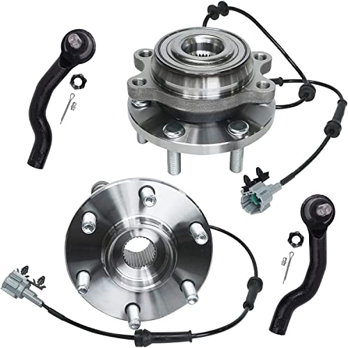 Detroit Axle - 4WD Front 4pc Wheel Bearing Hubs Kit for 2005-2019 Nissan Frontier, 2005-2012 Pathfinder, 2005-2015 Xterra, 2 Wheel Bearing and Hubs 2 Outer Tie Rod Ends Replacement