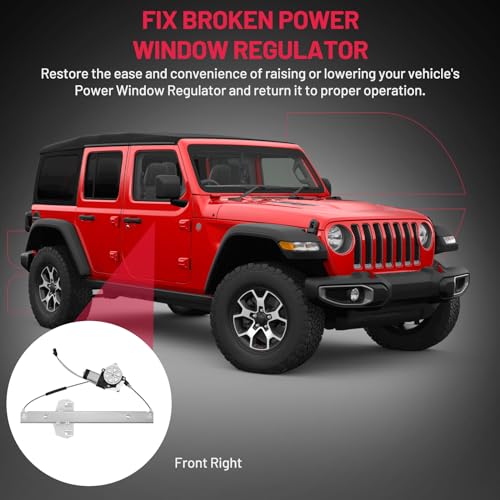 Image of BDFHYK 748-913 Power Window Regulator with Motor Front Right for 2007-2018 Wrangler 2018 WranglerJK 2007 2008 2009 2010 2011 2012 2013 2014 2015 2016 2017 07 08 09 10 11 12 13 14 15 16 17 18 | Compatible with Jeep Wrangler 2007-2018, Wrangler JK 2018, Front Right Passenger Side