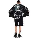 ZooBoo Men Japanese Kimono Cardigan - Chinese Style Japanese Robes Cardigan Feather Knitting Coat - Summer (Black)
