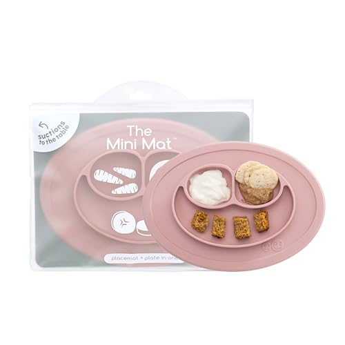 Image of ezpz Mini Mat (Blush) - 6 -12 Months+ - 100% Silicone Suction Placemat + Divided Plate with Three Compartments - Supports Baby-Led Weaning - Designed for Highchair, Table, and Travel