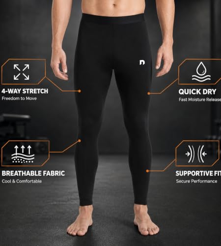 Image of NEVER LOSE Compression Pants Tights, Skins, Men's Legging, Base Layer for Gym, Running, Swimming, Cricket, Cycling, Football, Yoga, Basketball, Tennis, Badminton & More
