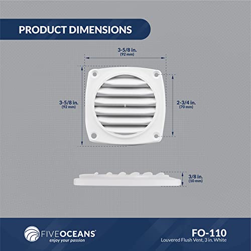 Five Oceans Fo110 Louvered Flush Hose Ventilators, Ventilation Area Of 3 Inches Diameter, White, Injection-Molded Abs Plastic, 6 Slots, Easy Installation #TOP5