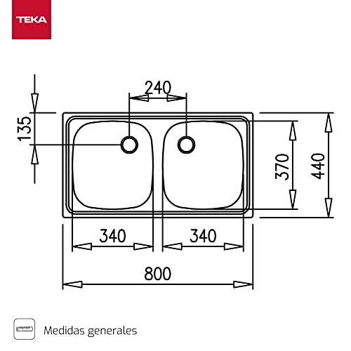 Fregadero de acero inoxidable Teka E/800.440 2C con doble cubeta 5