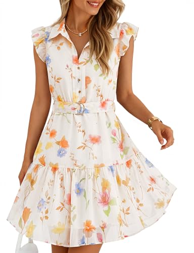 ZESICA Womens Summer Boho Floral Mini Dress 2026 Flutter Short