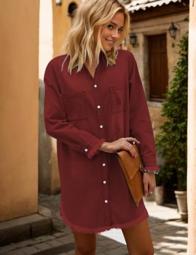 Image of Zilcremo Women Denim Dress Long Sleeve Button Down Jean Shirt