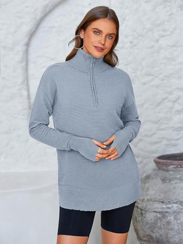 Image of PRETTYGARDEN Womens Long Sleeve Quarter Zip Pullover Sweater