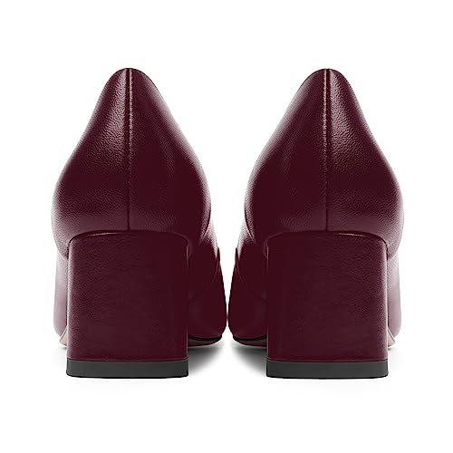 FOGEENA Womens Solid Party Square Toe Slip On Casual Matte Leather Chunky Low Heel Pumps Shoes 2.2 Inch4