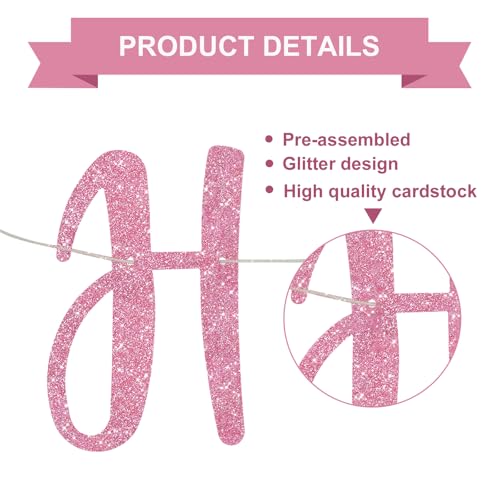 Image of BEISHIDA Pre-Strung Glitter Pink Happy Retirement Banner Party Decoration