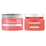 Generic Strawberry Sugar Lip & Body Scrub Set - Exfoliating, Hydrating, Nourishing - 2 PCS, 7 Ounce Each - For Lips - All Skin Types & Tones