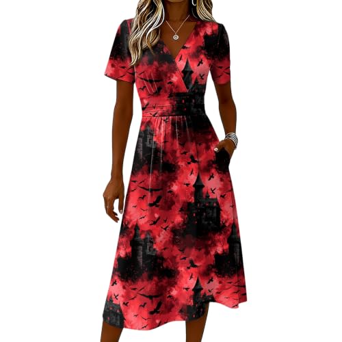Vestido midi para mujer de manga corta estilo casual con estampado de Halloween 2