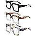 REAVEE 3 Pack Oversized Reading Glasses for Women Large Frame Extra Wide, Blue Light Blocking Readers Stylish Square Thick Eyewear, Black+Leopard Blue+Blue Yellow, 1.5
