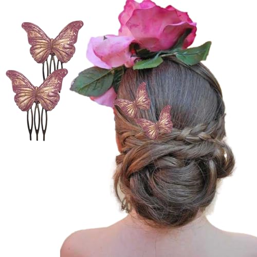2 Peineta Flamenca Mariposas-Accesorios Pelo Mujer/niña-Complementos Flamenca. Hecho A Mano-España (BUGANVILLA)