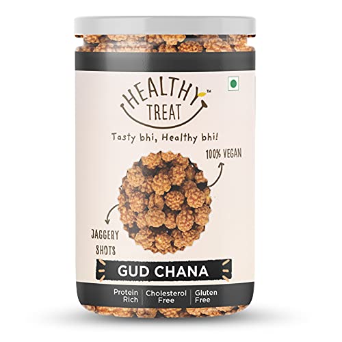 Healthy Treat Gur Chana 800gm | Jaggery Coated Chana | Gud Chana | Roasted Chickpeas with Natural Jaggery | Immunity Booster | Delicious and Healthy Gur Chana Snacks | Perfect for Snacking Anytime | (Pack of 4, 200 gm each)