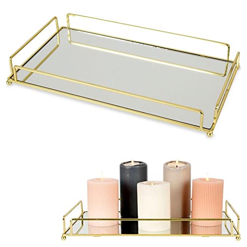Rechteckiges Spiegeltablett Deko-Tablett Tablett für Kerzen Metall golden/Ständer für Kerzen 36x20,5cm Cover