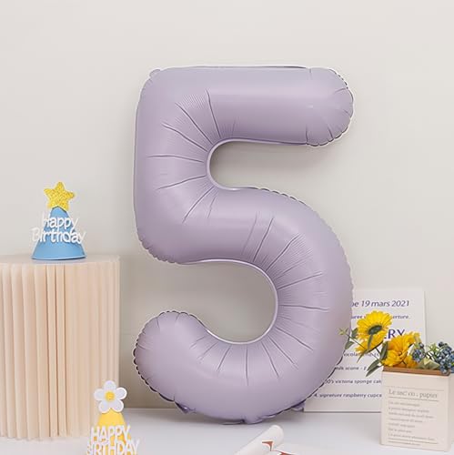 Image of Pastel Purple 5 Number Balloons,40 Inch Light Purple 5 Balloons Large Helium Foil Mylar Purple Number 5 Balloon for Birthday Party Anniversary Decorations