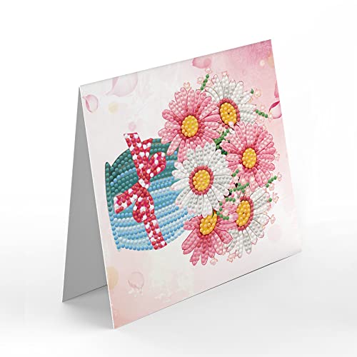 Lusandy 8 Packs Diy 5D Diamond Painting Flowers Cards Kits For Adults Tulip Daisy Flowers Vase Diamond Art Greeting Cards Art Craft Gifts For Valentine's Day Family And Friends #TOP1