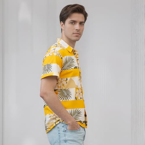 Image of Men's Hawaiian Shirt Tops Vintage Short Sleeve Button Down Beach Shirt Male Tropical Floral Summer Pullover Party Holiday