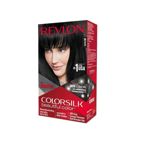 Revlon ColorSilk Permanent Hair Color For Women, Salon Like Hair Colour at Home with 100% Grey Coverage | Pro-Keratin & No Ammonia | Up to 8 Weeks of Colour | Shade – Black 1N (Pack of 1)