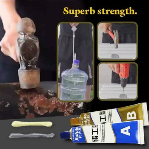 Image of Magic Metal Mending Cold Weld Epoxy - AB Strong Adhesive Glue for Metal, Aluminum, Plastic - Waterproof, Heat-Resistant Repair Paste for Auto, Pipe, Engine, DIY Welding, Crack & Gap Filler (PACK OF 2)