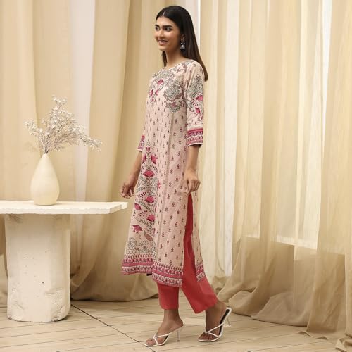 Image of BIBA Women Cotton Straight Fit Straight Printed Kurta