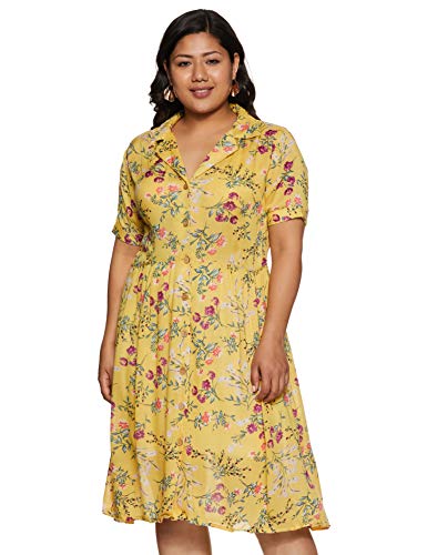 Image of plusS Women's Georgette A-Line Knee-Long Dress (LDR3403-YELLOWPRINT Yellow Print 2XL)