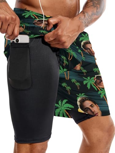 Custom Mens Swim Trunks 7" Personalized Board Shorts with Face Quick Dry Swimsuit Bathing Suit Compression Liner2
