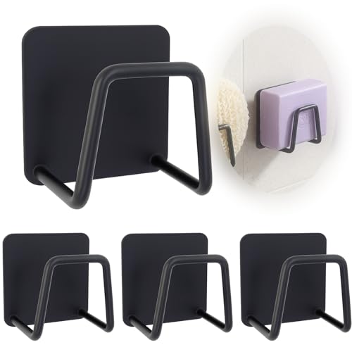 Ermenlifiqq 4 pièces Support éponge Cuisine, Support éponge Auto-adhésif pour évier et Surfaces Lisses, pour Ranger et égoutter éponges/brosses, sans perçage,...
