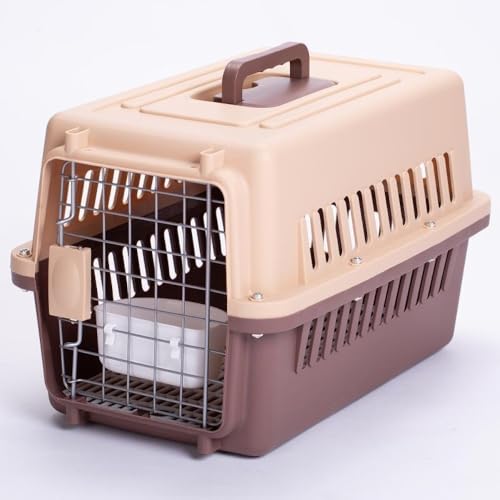 Hrzisda 犬用ケージ、ペットキャリア、ペットキャリー、スーツケース、中型犬、大型犬、猫、小動物、プラスチック製、ハンドル付き、飛行機に持ち込める、両開きペットキャリア、航空輸送ボックス、小型犬用 (カーキ)