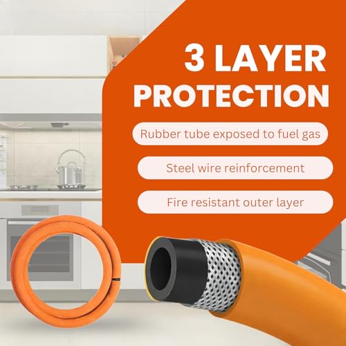 Image of SR LPG Hose Pipe 1.5 Meter | Flame Resistant & Leak Proof Gas Pipe | Reinforced Steel Wire Inside, Heavy Duty Rubber Outside | with 2 Clamps | LPG Tube for Home Kitchen (1.5 Meter)