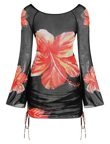 Image of ZAFUL Womens Swimsuit Cover Up Dress Off Shoulder Hollow Coverup Bathing Suit Mesh Swim Beach Dress