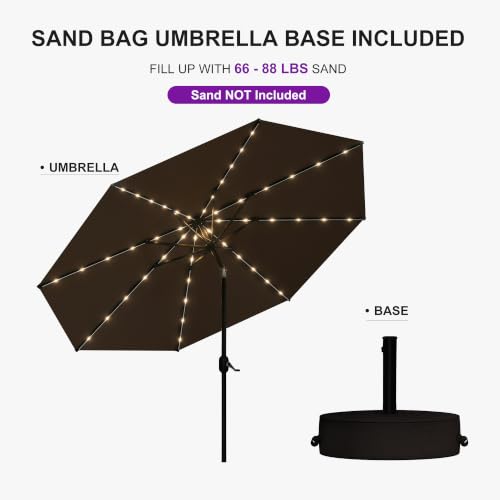 PURPLE LEAF LED Patio Market Umbrella 10' with Base Aluminum Crank, Taupe — view 4