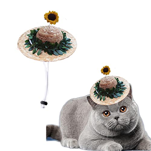 Awocan Pet Straw Hat Funny Mexican Sombrero Cap Spring Summer Sunhat With Sunflower Party Decorations For Birthday For Small Pets, Puppy, Cat #TOP11