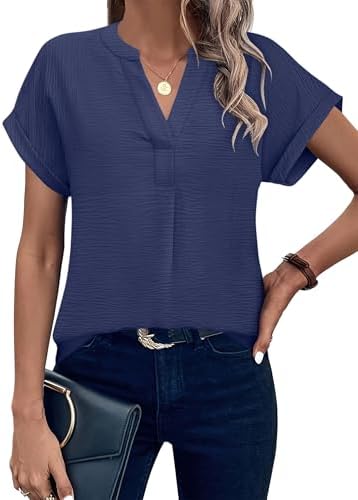 ANRABESS Women Short Sleeve Henley Top V Neck Dressy Business Cas...