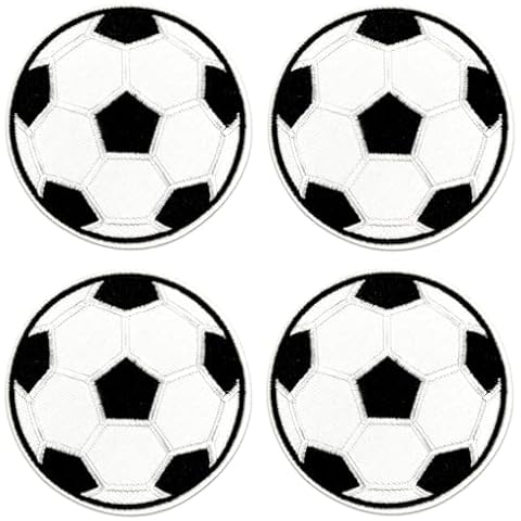 Lesonwo 4 PCS Soccer Patch, 3"x3" Soccer Ball Football Iron on/Sew on Patches DIY Embroidered Applique for T-Shirts, Pants, Caps, Bags, Shoes Cover