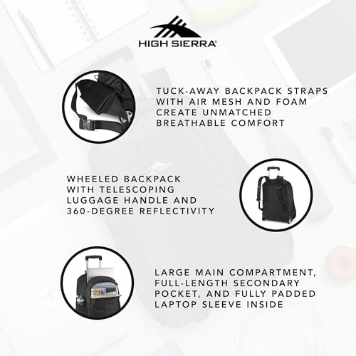 image for High Sierra Powerglide Pro Wheeled Backpack, Rolling Laptop Bag for Tr