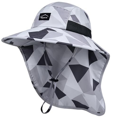 Image of Rosoz Outdoor Sun Hat for Men Women, UPF50+ Protection Safari Cap Wide Brim Mesh Fishing Hat with Neck Flap Beach Garden
