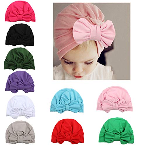CHSEEA 10 Pezzi Baby Cappello Berretto Set per Bambino, Neonate Elastiche Fascia Capelli Wraps Turbante Archetto Bowknot Cerchietti Maglieria Copricapo Cappelli Beanie Fasce per Fotografie e Feste #3
