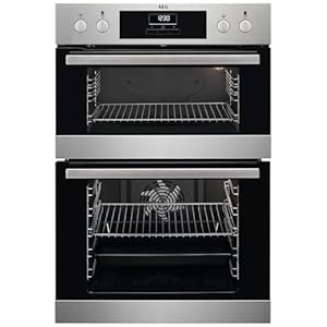 AEG 6000 SurroundCook Built In Double Oven DCB331010M, 61L Capacity, 59.4 cm, Multilevel Cooking, Grill Function, LED Display, Antifingerprint Coating, Stainless Steel