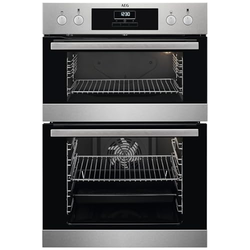 AEG 6000 SurroundCook Built In Double Oven DCB331010M, 61L Capacity, 59.4 cm, Multilevel Cooking, Grill Function, LED Display, Antifingerprint Coating, Stainless Steel