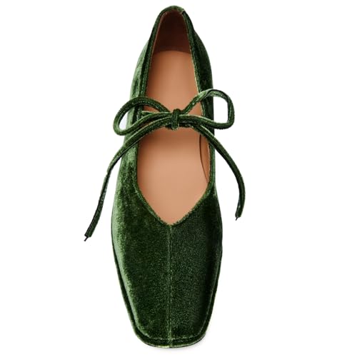 Image of Lace up Ballet Flats Women Square Toe Mary Jane Flats Bow Slip On Comfortable Ballerina Shoes