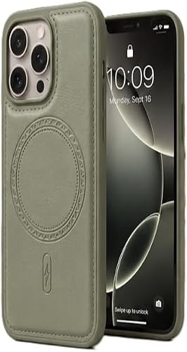Premium Genuine Leather Cover Compatible with iPhone 16 Pro with Built-In Wireless Charging Magnetic Ring MagSafe Shockproof Military Grade Sleek Protective Back Cover Mystical Grey