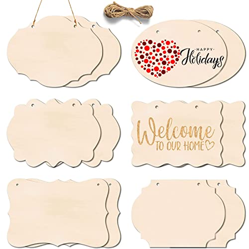 12Pcs Unfinished Wood Crafts, Rectangle-Shaped Wood Plaque for Carfts, DIY Wood Sign for Door Hanger, Wood Burning, Painting, Valentine's Day Crafts Gifts Home Decor, 8.8 x 5.7 Inches