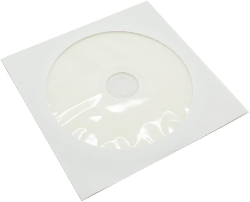 Maxtek 1,000 Pieces White Paper CD DVD Sleeves Envelope Holder with Clear Window and Flap, 80g Economy Weight.