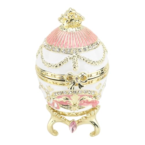 Easter Egg Shape Jewelry Trinket Box, Small Treasure Chest Box Ring Holder Faberges Egg Jewelry Gifts Box, Rich Enamel and Sparkling Rhinestones, Unique Easter Day Gifts