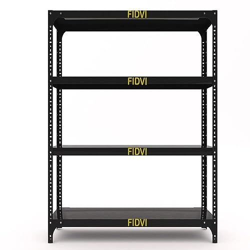 Image of Space Saving Rack Adjustable Section Rack & Shelves Industrial Storage Shelving Unit Boltless Rivet 12X35X48 inches 4 Shelf 24 Gauge Shelf 20 Gauge Angle (Black) Pack of 1